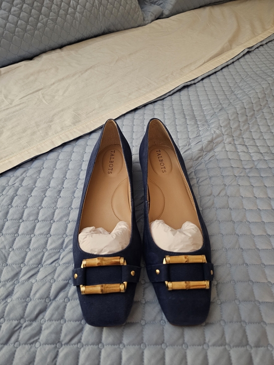 Talbots Shoes - Talbots Blue Suede Bamboo Buckle Flats